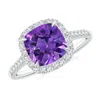 Angara Claw-set Cushion Amethyst And Diamond Halo Ring In White Gold/dark Purple