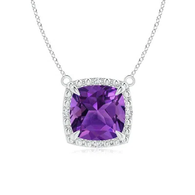 Angara Claw-set Cushion Amethyst Beaded Halo Necklace In Metallic