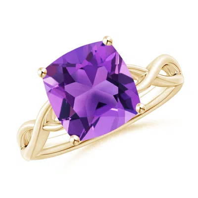 Angara Claw-set Cushion Amethyst Solitaire Engagement Ring In Gold