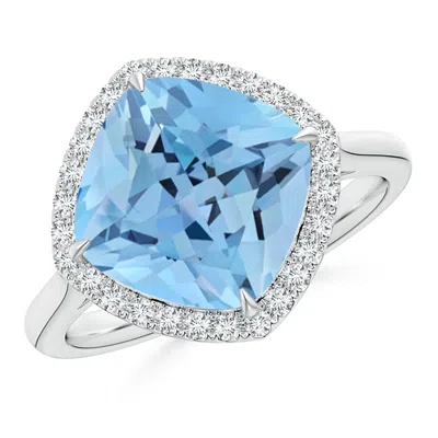Angara Claw-set Cushion Aquamarine Cocktail Halo Ring In Metallic