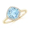 Angara Claw-set Cushion Aquamarine Engagement Ring With Halo In Yellow Gold/light Swiss Blue