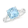 Angara Claw-set Cushion Aquamarine Solitaire Engagement Ring In White Gold/light Swiss Blue