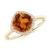 Angara Claw-set Cushion Citrine Cocktail Halo Ring In Yellow Gold/deep Golden