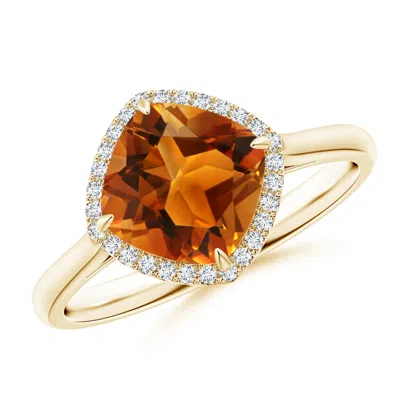Angara Claw-set Cushion Citrine Cocktail Halo Ring In Gold