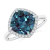 Angara Claw-set Cushion Lab-grown Alexandrite Cocktail Halo Ring In White Gold/bluish Green Changing To Brownish Or Pinkish Purple
