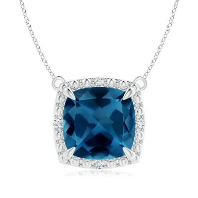 Angara Claw-set Cushion London Blue Topaz Beaded Halo Necklace In Brown