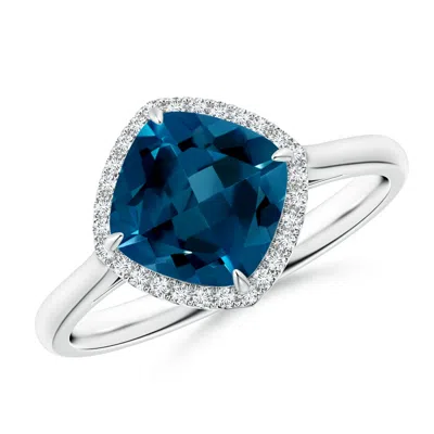 Angara Claw-set Cushion London Blue Topaz Cocktail Halo Ring
