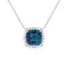 Angara Claw-set Cushion London Blue Topaz Pendant With Beaded Halo In White Gold/deep Greenish Blue
