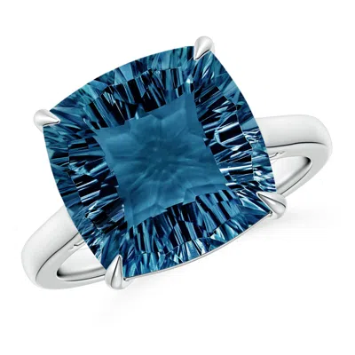 Angara Claw-set Cushion London Blue Topaz Solitaire Cocktail Ring