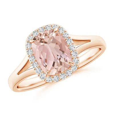 Angara Claw-set Cushion Morganite Halo Split Shank Ring In Gold