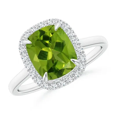Angara Claw-set Cushion Peridot Cathedral Style Cocktail Ring In Green