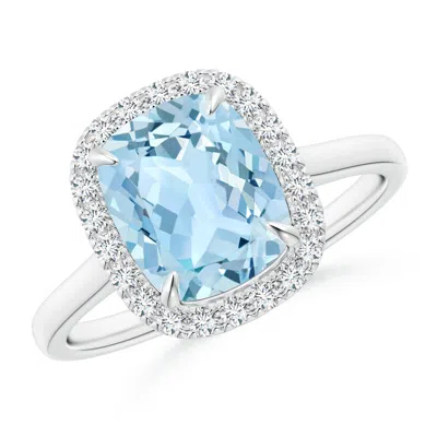 Angara Claw-set Cushion Rectangular Aquamarine Cathedral Style Cocktail Ring In Metallic