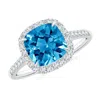 Angara Claw-set Cushion Swiss Blue Topaz And Diamond Halo Ring In White Gold/swiss Blue