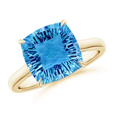 Angara Claw-set Cushion Swiss Blue Topaz Solitaire Cocktail Ring In Gold