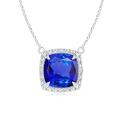 Angara Claw-set Cushion Tanzanite Beaded Halo Necklace In Brown