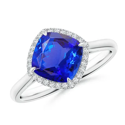Angara Claw-set Cushion Tanzanite Cocktail Halo Ring In Blue
