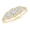 Angara Claw-set Diamond Halo Three Stone Engagement Ring