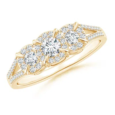 Angara Claw-set Diamond Halo Three Stone Engagement Ring