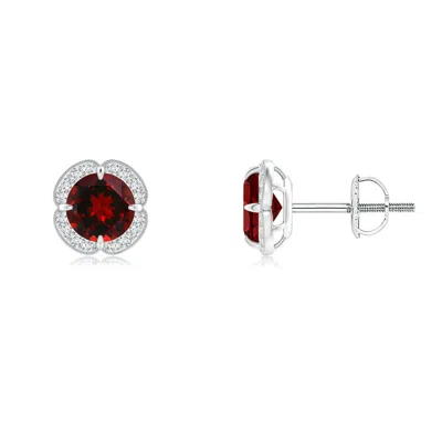 Angara Claw-set Garnet Clover Stud Earrings In Metallic