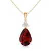 Angara Claw-set Garnet Drop Pendant With Trio Diamonds In Yellow Gold/rich Red