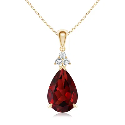 Angara Claw-set Garnet Drop Pendant With Trio Diamonds In Gold