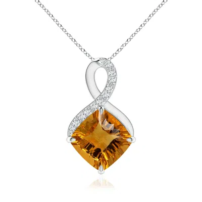Angara Claw-set Gia Certified Citrine Infinity Pendant With Diamonds In Orange