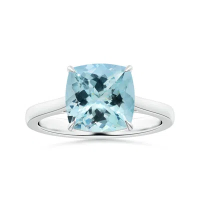 Angara Claw-set Gia Certified Cushion Aquamarine Ring With Reverse Tapered Shank In Metallic