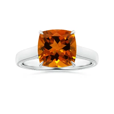 Angara Claw-set Gia Certified Cushion Citrine Solitaire Ring With Leaf Motifs In Orange