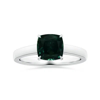 Angara Claw-set Gia Certified Cushion Teal Sapphire Solitaire Ring In Metallic