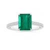 Angara Claw-set Gia Certified Emerald-cut Emerald Ring With Diamonds In White Gold/medium Green