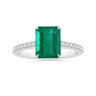 Angara Claw-set Gia Certified Emerald-cut Emerald Ring With Diamonds In Green