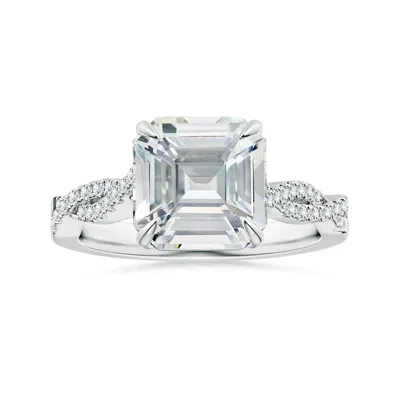 Angara Claw-set Gia Certified Emerald-cut White Sapphire Twist Shank Ring In Metallic