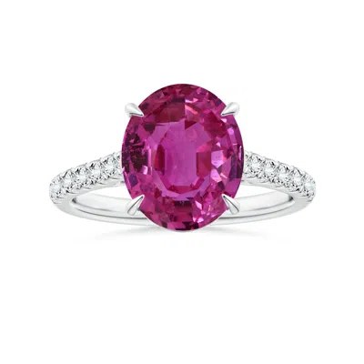 Angara Claw-set Gia Certified Oval Pink Sapphire Ring With Diamonds In Metallic
