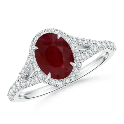 Angara Claw-set Gia Certified Oval Ruby Split Shank Halo Ring In Metallic