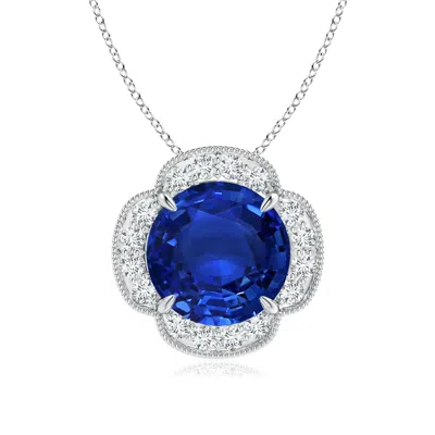 Angara Claw-set Gia Certified Sapphire Clover Pendant With Diamonds In Metallic