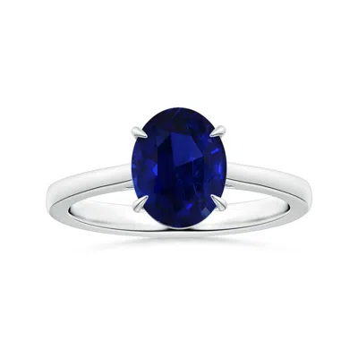 Angara Claw-set Gia Certified Solitaire Oval Blue Sapphire Reverse Tapered Shank Ring