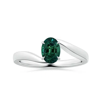 Angara Claw-set Gia Certified Solitaire Oval Teal Sapphire Bypass Ring In Green