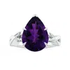 Angara Claw-set Gia Certified Solitaire Pear-shaped Amethyst Nature Inspired Ring In White Gold/dark Purple