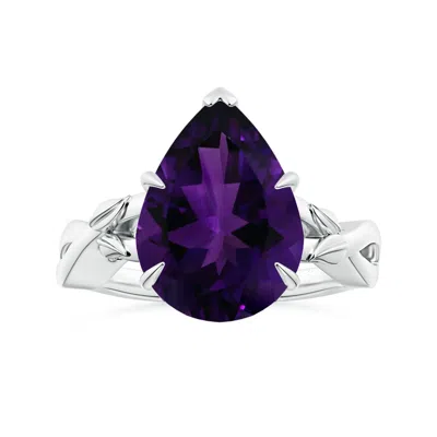 Angara Claw-set Gia Certified Solitaire Pear-shaped Amethyst Nature Inspired Ring In Metallic