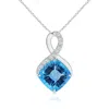Angara Claw-set Gia Certified Swiss Blue Topaz Infinity Pendant With Diamonds In White Gold/swiss Blue