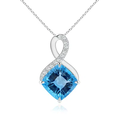 Angara Claw-set Gia Certified Swiss Blue Topaz Infinity Pendant With Diamonds