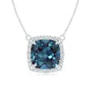 Angara Claw-set Lab-grown Alexandrite Beaded Halo Necklace In White Gold/bluish Green Changing To Brownish Or Pinkish Purple