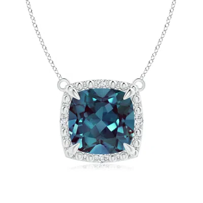 Angara Claw-set Lab-grown Alexandrite Beaded Halo Necklace In Metallic
