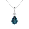 Angara Claw-set Lab-grown Alexandrite Drop Pendant With Trio Diamonds In White Gold/bluish Green Changing To Brownish Or Pinkish Purple