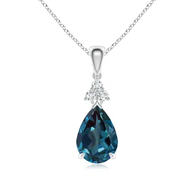 Angara Claw-set Lab-grown Alexandrite Drop Pendant With Trio Diamonds In Metallic