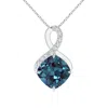 Angara Claw-set Lab-grown Alexandrite Infinity Pendant With Diamonds In White Gold/bluish Green Changing To Brownish Or Pinkish Purple