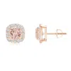 Angara Claw-set Morganite And Diamond Cushion Halo Stud Earrings