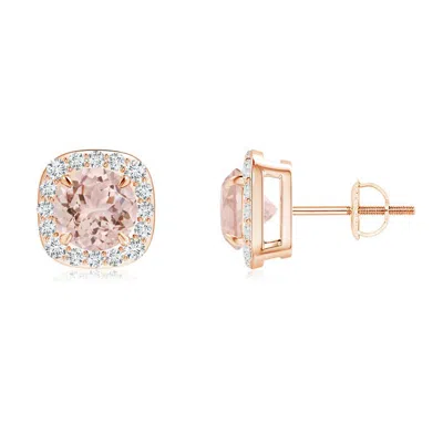 Angara Claw-set Morganite And Diamond Cushion Halo Stud Earrings