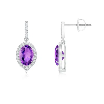 Angara Claw-set Oval Amethyst And Diamond Halo Earrings In Metallic
