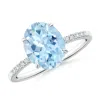 Angara Claw-set Oval Aquamarine Ring With Diamonds In Platinum/light Swiss Blue